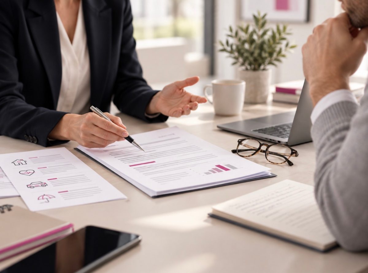 Des contrats et documents d’assurance examinés au cours d’un rendez-vous